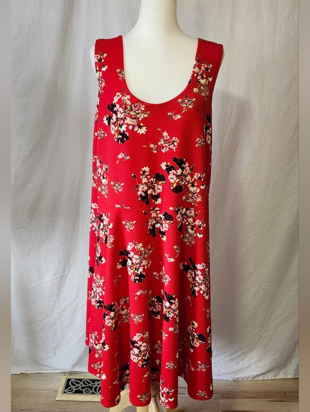 Warehouse One Red Floral Sleeveless Swing Dress